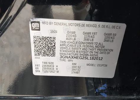 2025 Chevrolet Equinox Lt z USA, uszkodzony, nr VIN 3GNAXHEG2SL182012